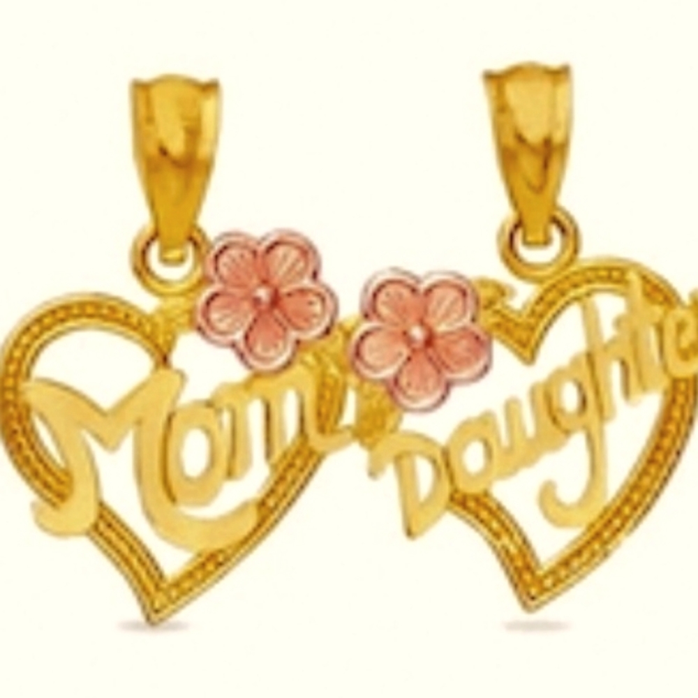Two Tone {Yellow/Rose} 10K Gold Mom🤎Daughter Breakable Hearts Pendant/Charm